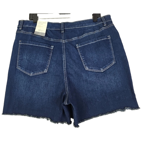 Style & Co ~Woman Size 14~ Blue Denim Fray Hem High Rise Shorts Stretch NWT. - Picture 7 of 14
